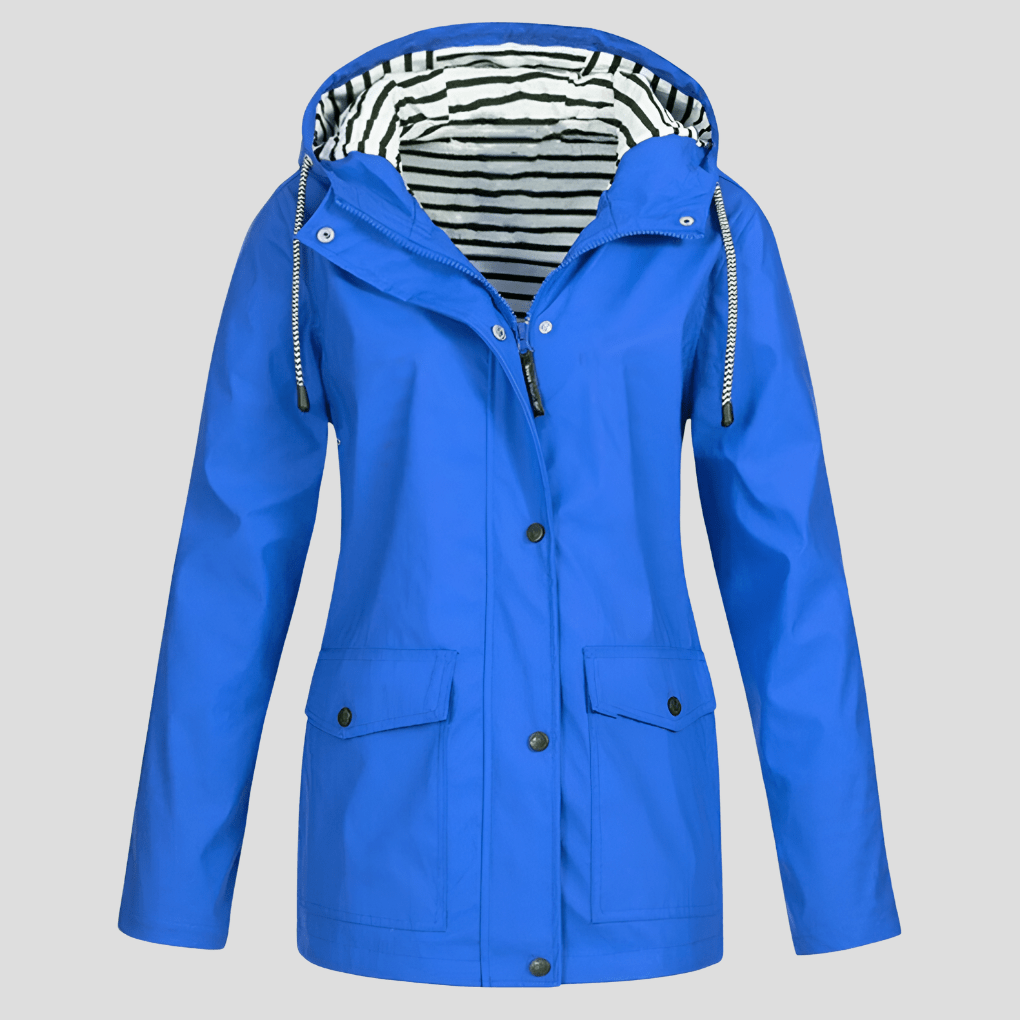 Wodoodporna Kurtka Damska z Kapturem - Idealna na Deszcz-Women's Jacket-Moda Perla-Niebieski-S-Moda Perla