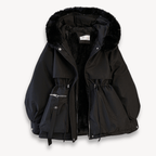 Zimowa Damska Parka z Futrzanym Kapturem-Women's Winter Jacket-Moda Perla-Czarny-M-Moda Perla