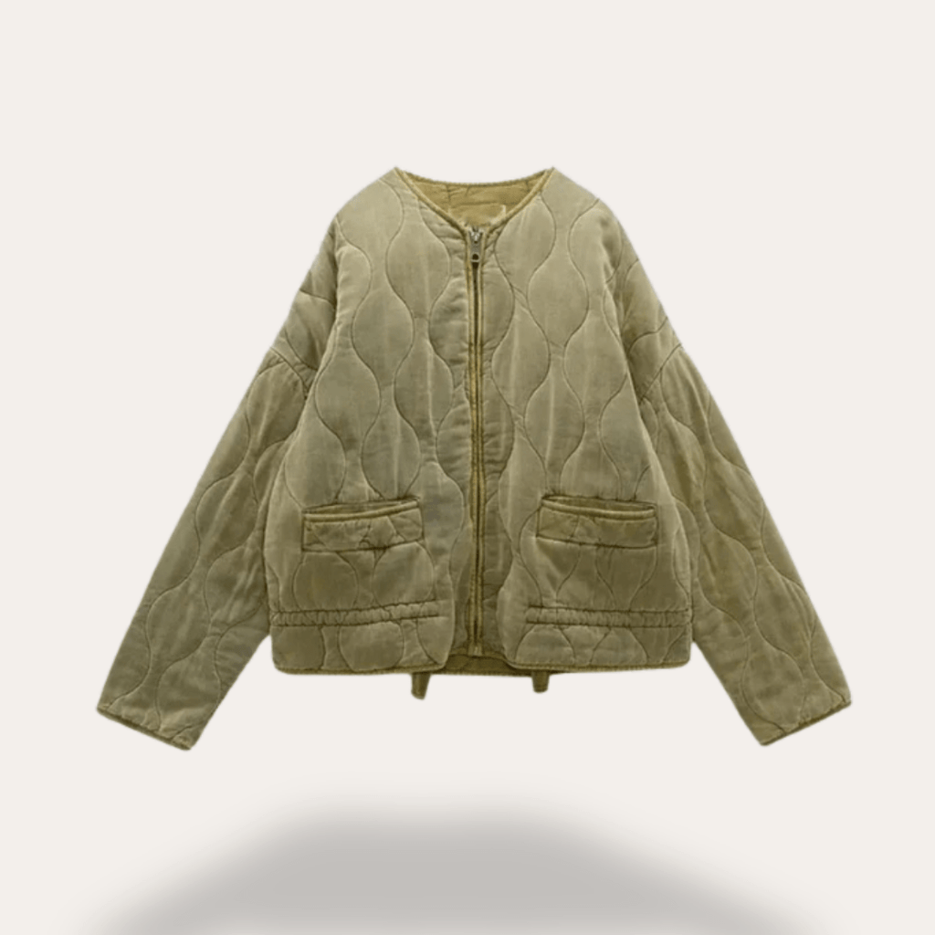 Zimowa Pikowana Kurtka Damska z Przednim Zapięciem-Women's Jacket-Moda Perla-Zielony-XS-Moda Perla