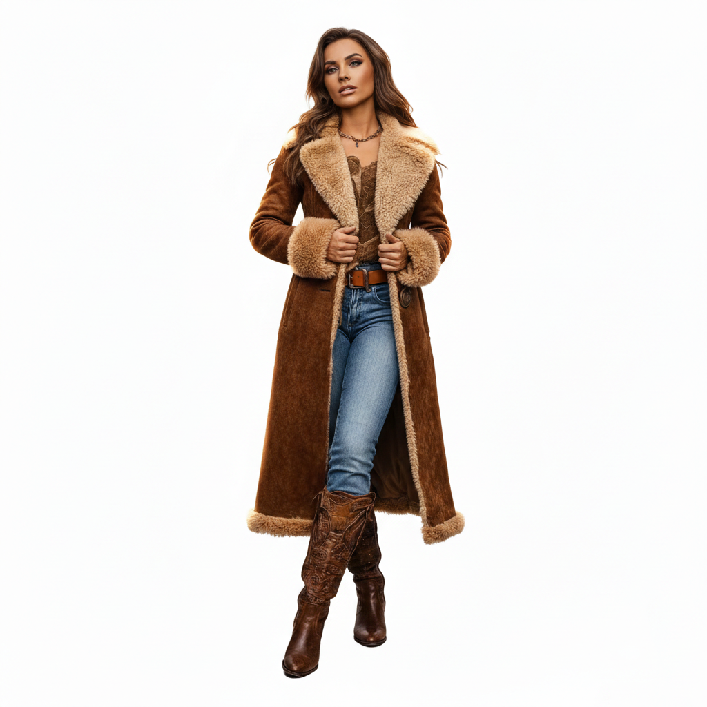 Płaszcz zimowy damski – Kożuch z Futerkiem Maxi