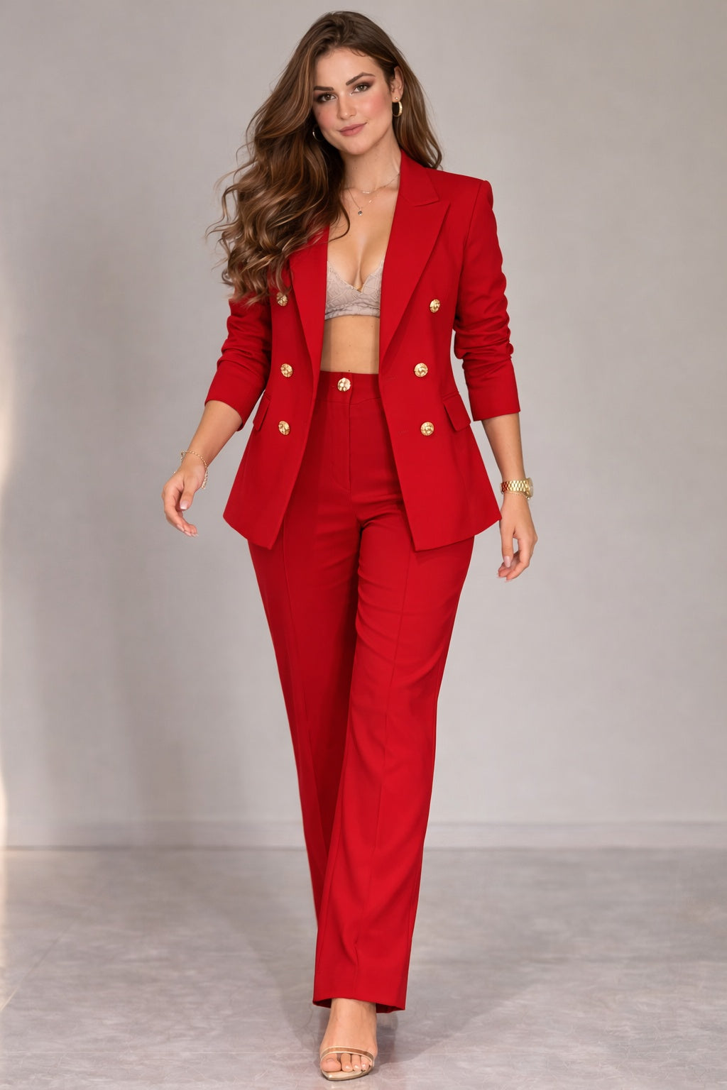 Elegancki Garnitur Damski | Taliowana Marynarka i Spodnie | Na Komunię