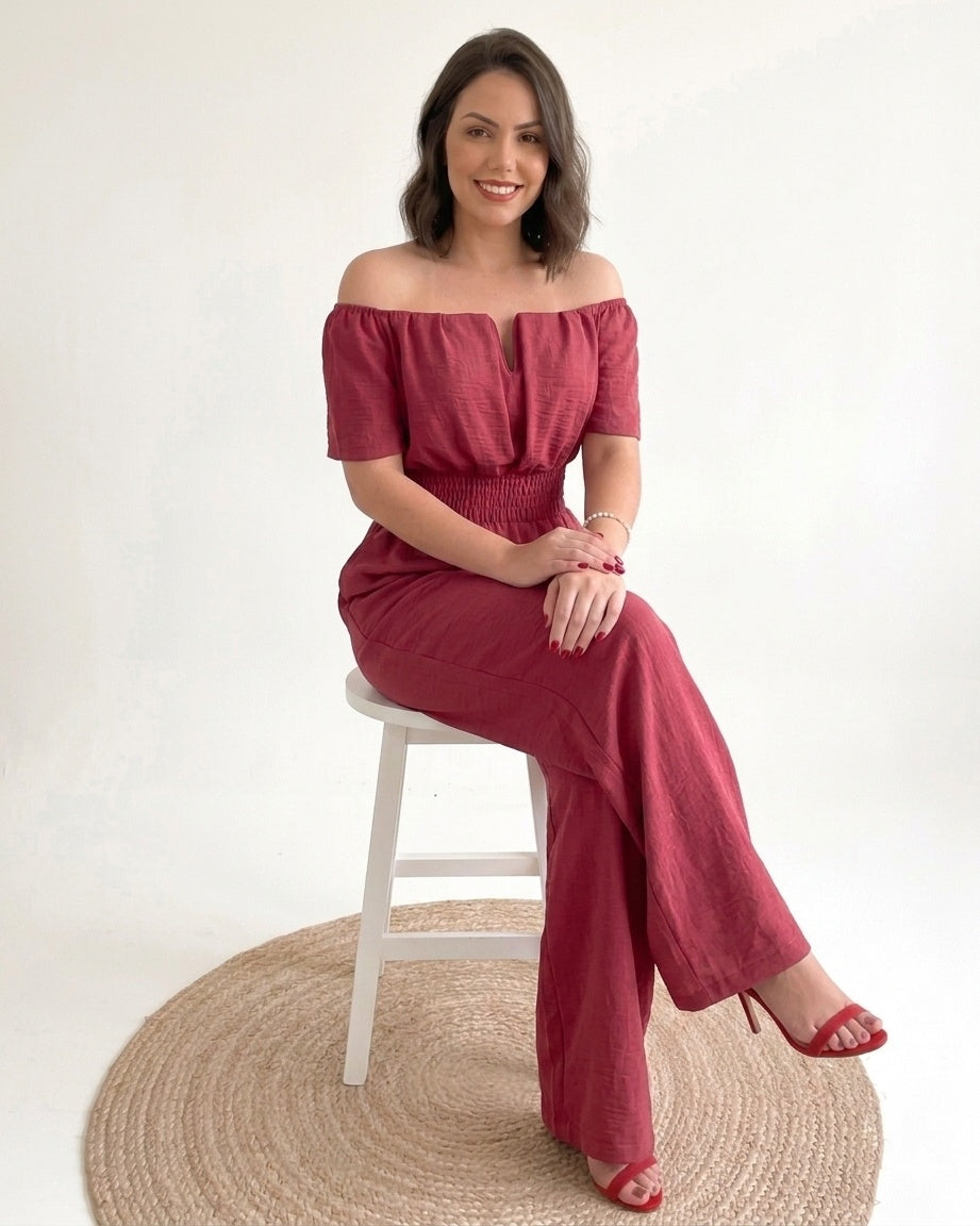 Elegancki Kombinezon Hiszpanka | Szerokie Nogawki i Marszczona Talia