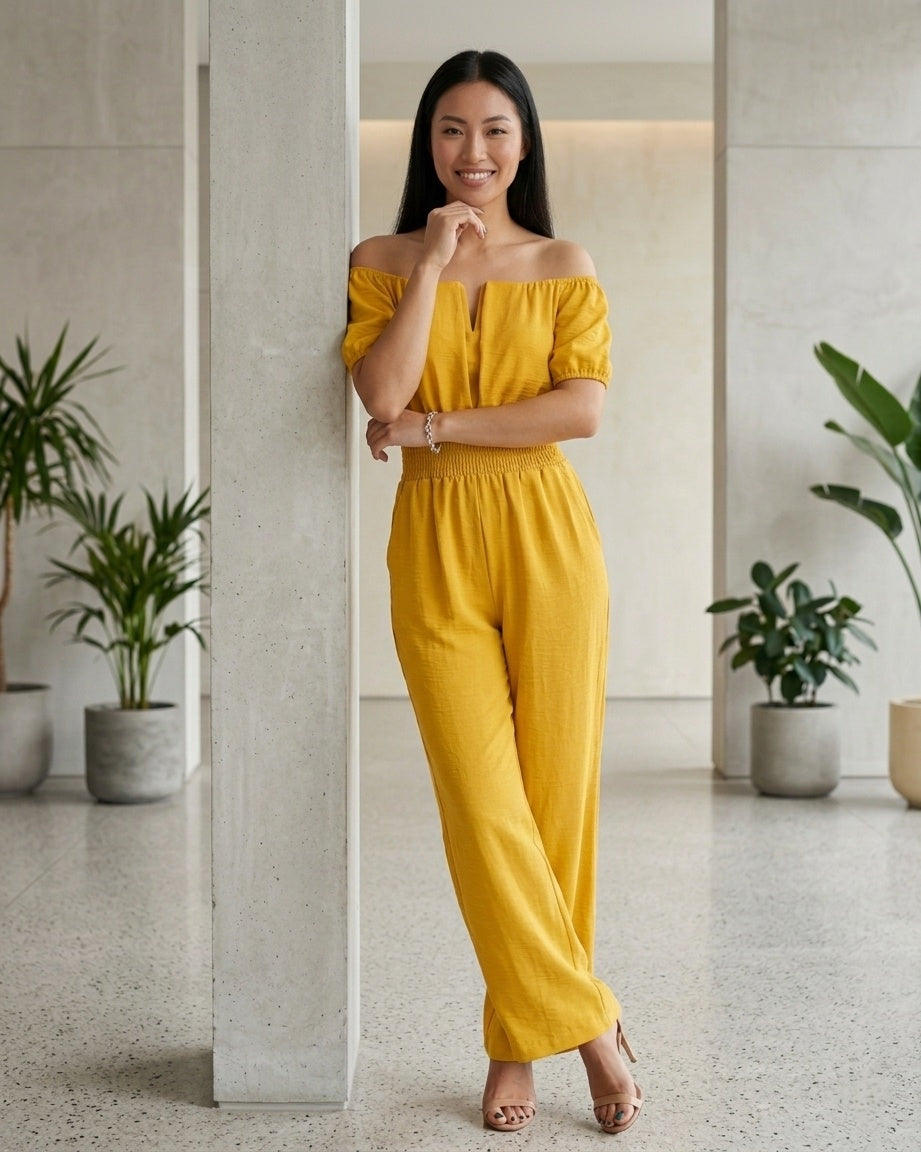 Elegancki Kombinezon Hiszpanka | Szerokie Nogawki i Marszczona Talia