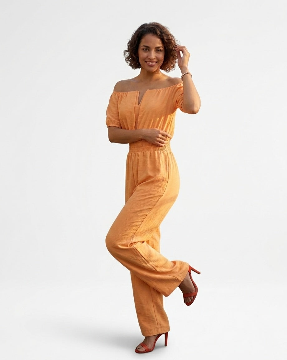 Elegancki Kombinezon Hiszpanka | Szerokie Nogawki i Marszczona Talia