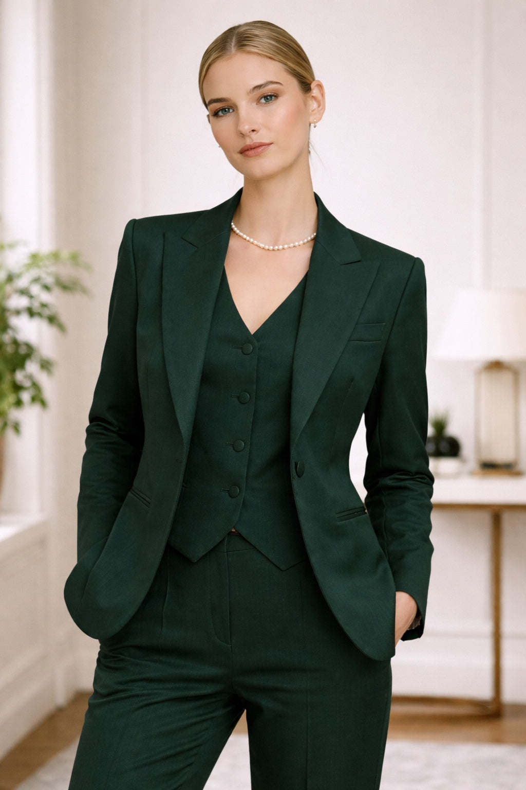 Garnitur Damski Elegancki 3-częściowy | Marynarka, Kamizelka i Spodnie | Na Komunię