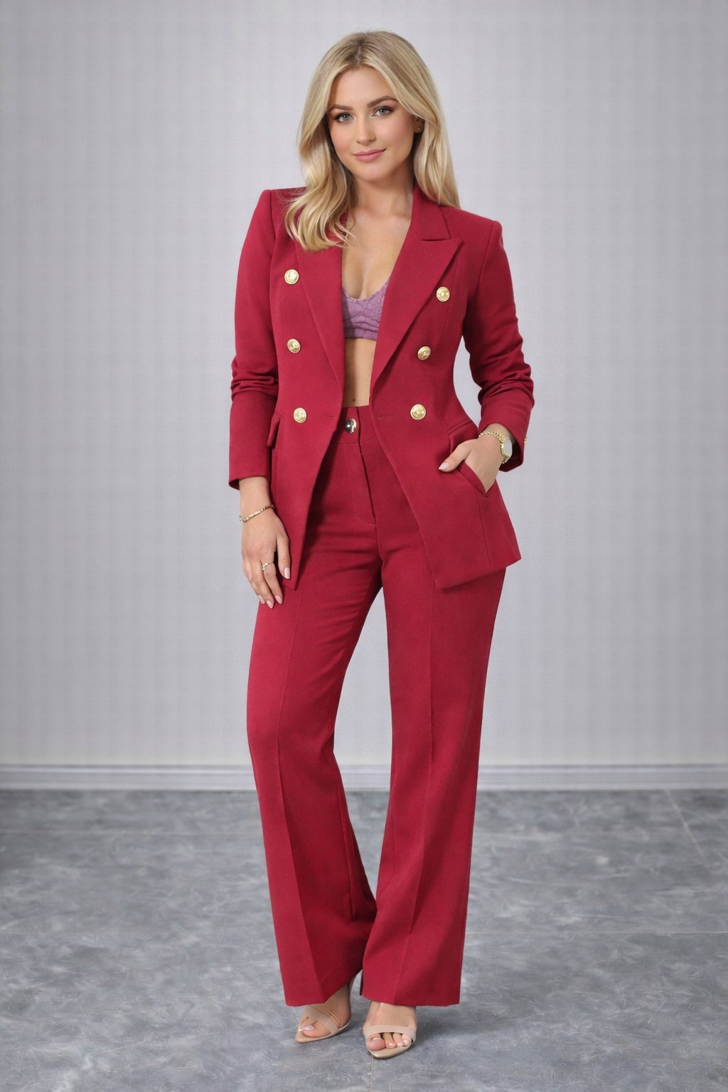 Elegancki Garnitur Damski | Taliowana Marynarka i Spodnie | Na Komunię